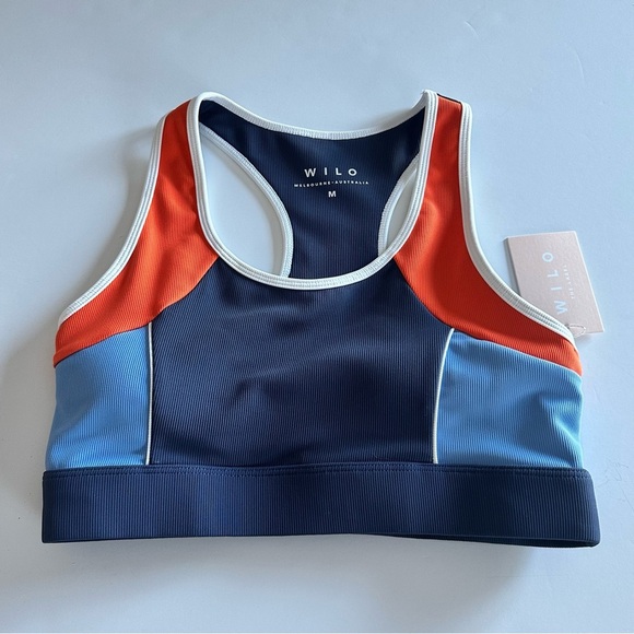 NWT WILO THE LABEL 2 Piece Ribbed Racer Panel Bra Legging Set Navy Orange Sz M - Picture 4 of 10